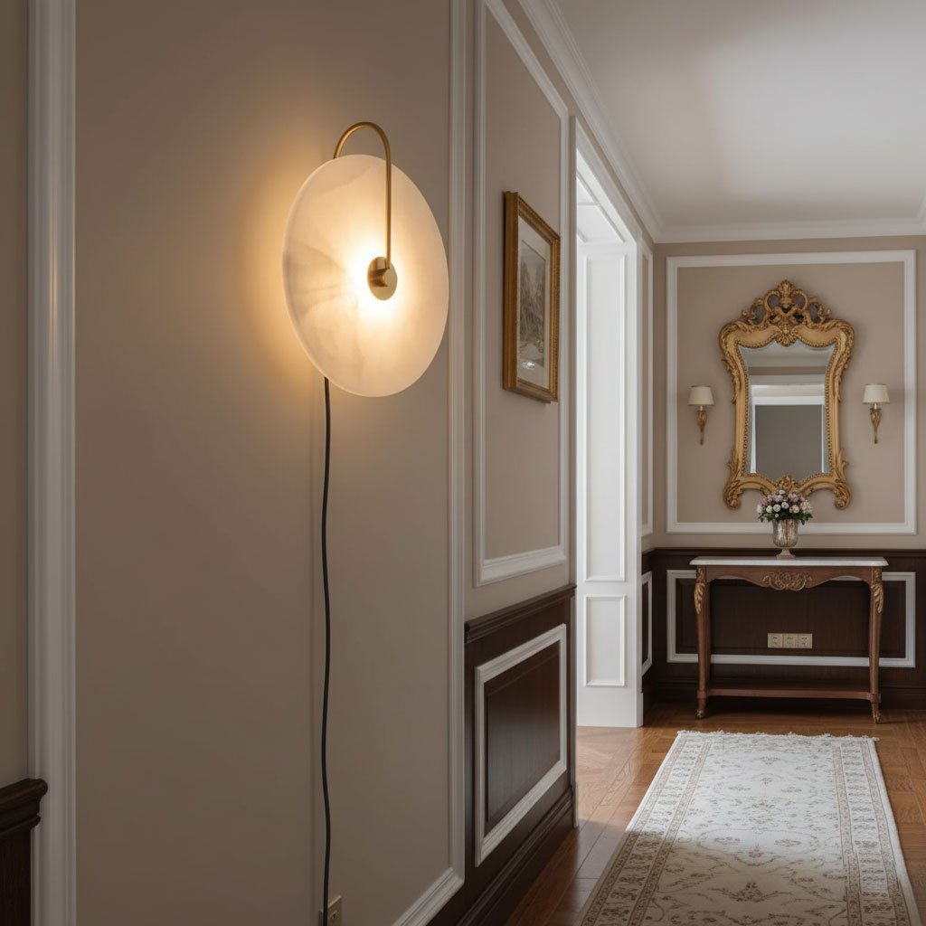Alabaster LED Vägglampa med Stickkontakt