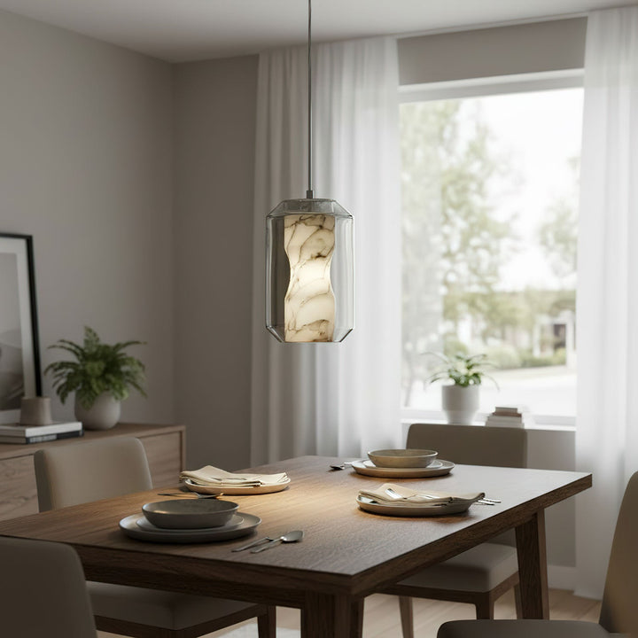 Alabaster Glas Cylinder Pendellampa