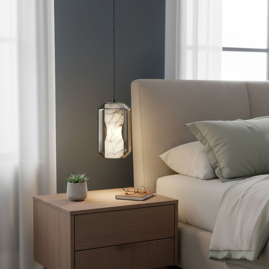 Alabaster Glas Cylinder Pendellampa