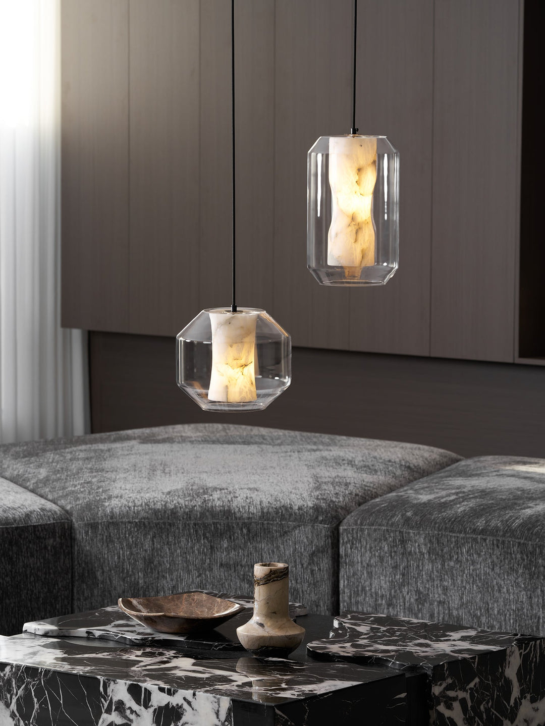 Alabaster Glas Cylinder Pendellampa