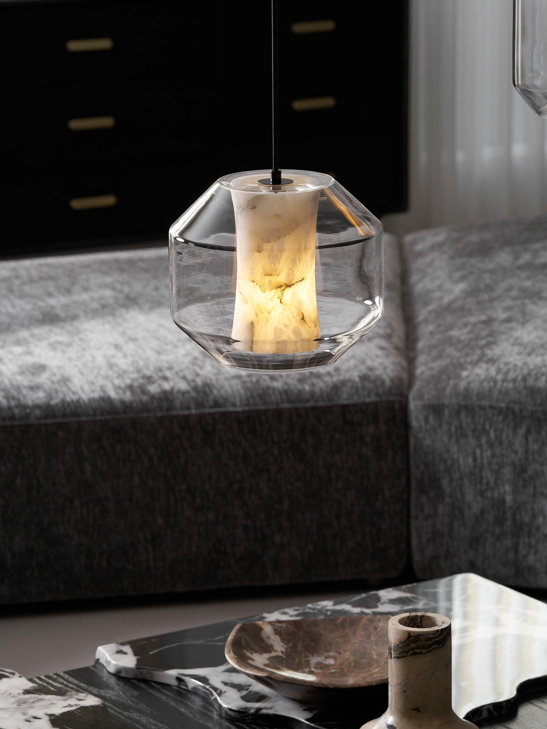Alabaster Glas Cylinder Pendellampa