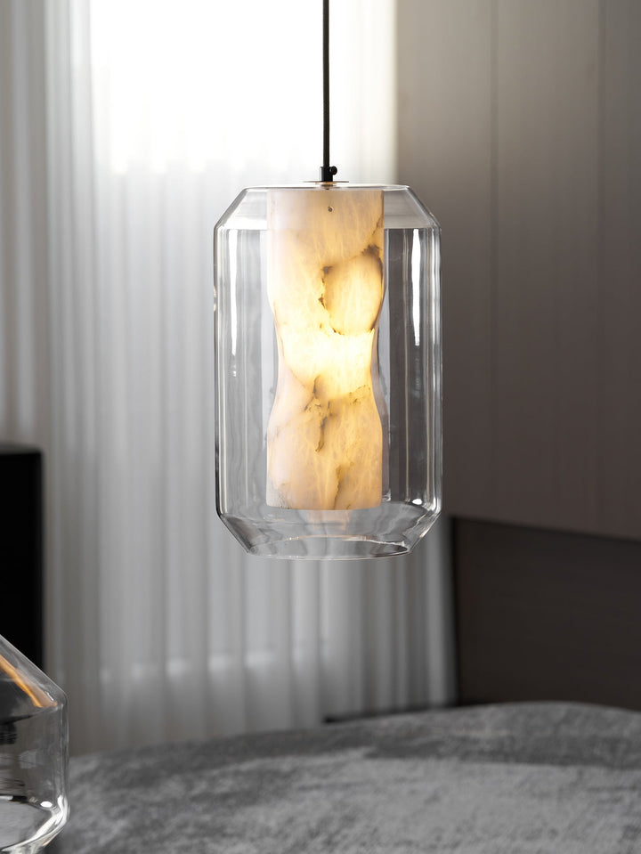 Alabaster Glas Cylinder Pendellampa