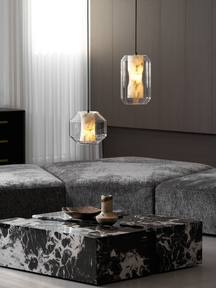 Alabaster Glas Cylinder Pendellampa