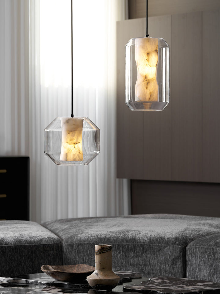 Alabaster Glas Cylinder Pendellampa