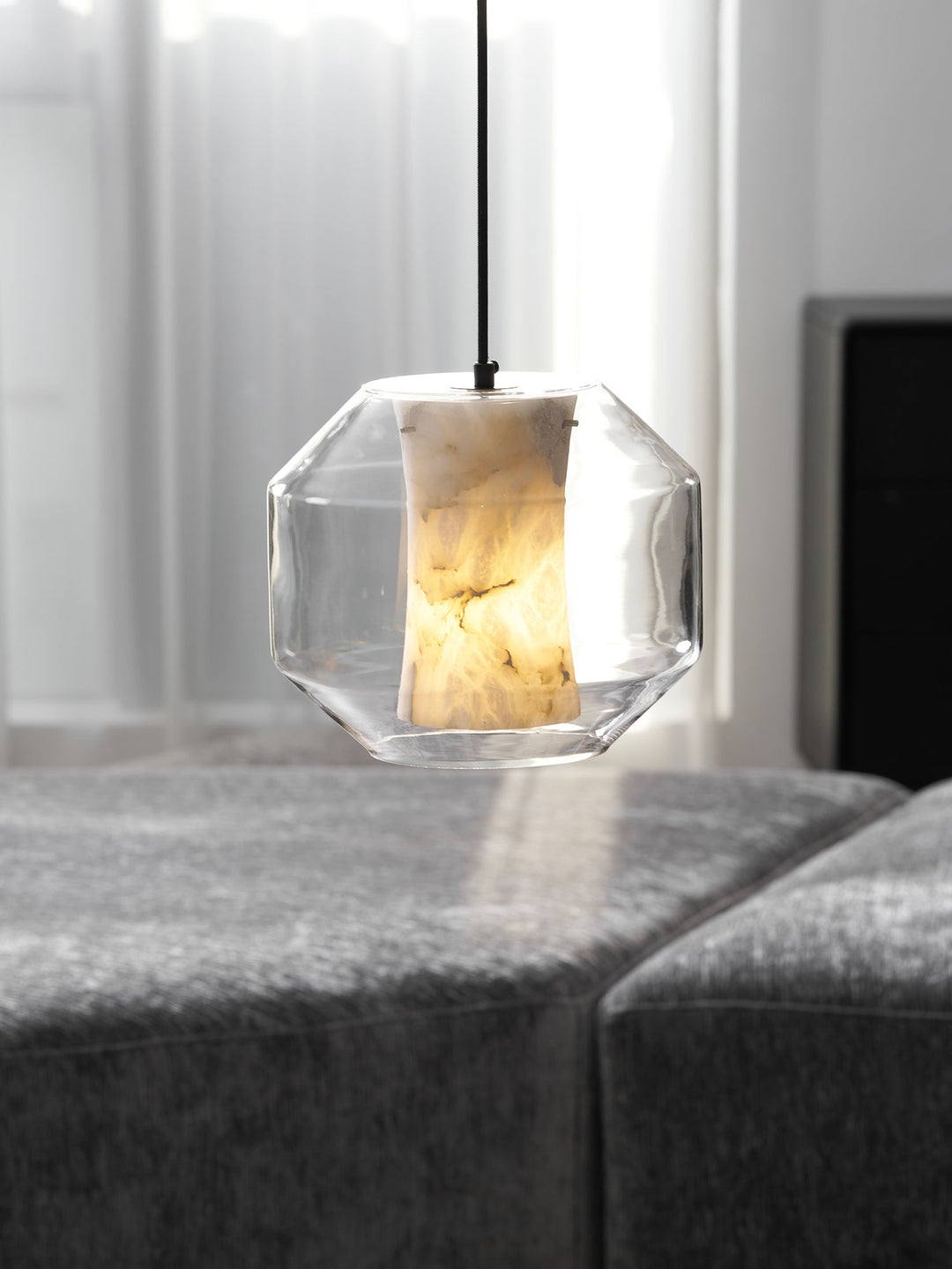 Alabaster Glas Cylinder Pendellampa