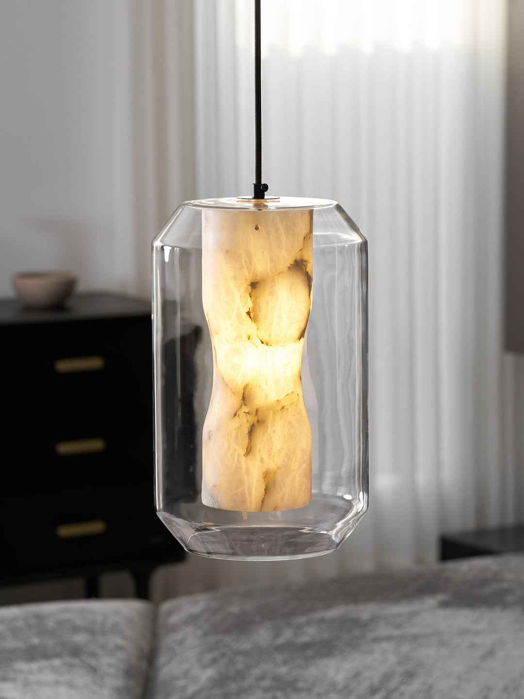 Alabaster Glas Cylinder Pendellampa