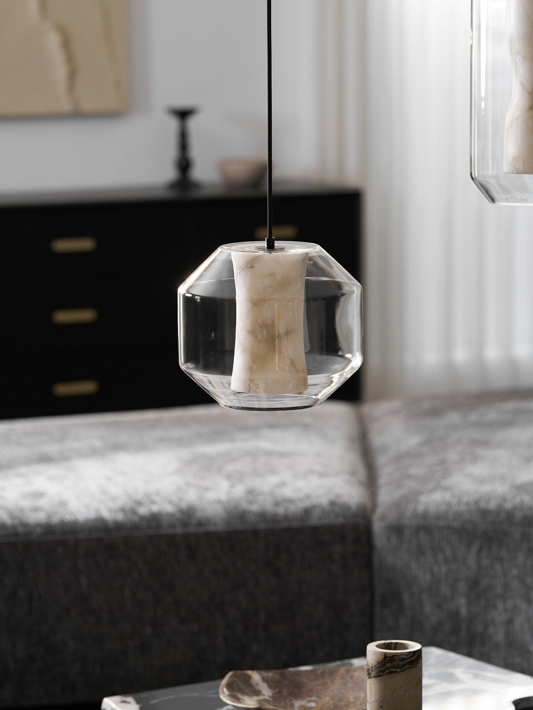 Alabaster Glas Cylinder Pendellampa
