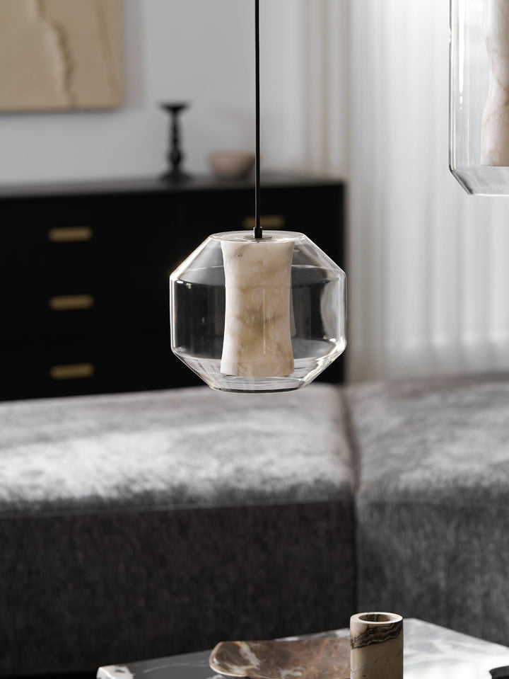 Alabaster Glas Cylinder Pendellampa