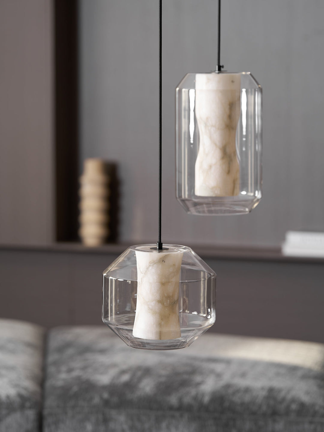 Alabaster Glas Cylinder Pendellampa