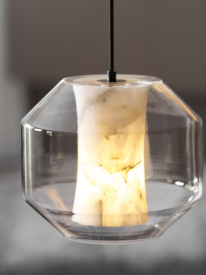 Alabaster Glas Cylinder Pendellampa