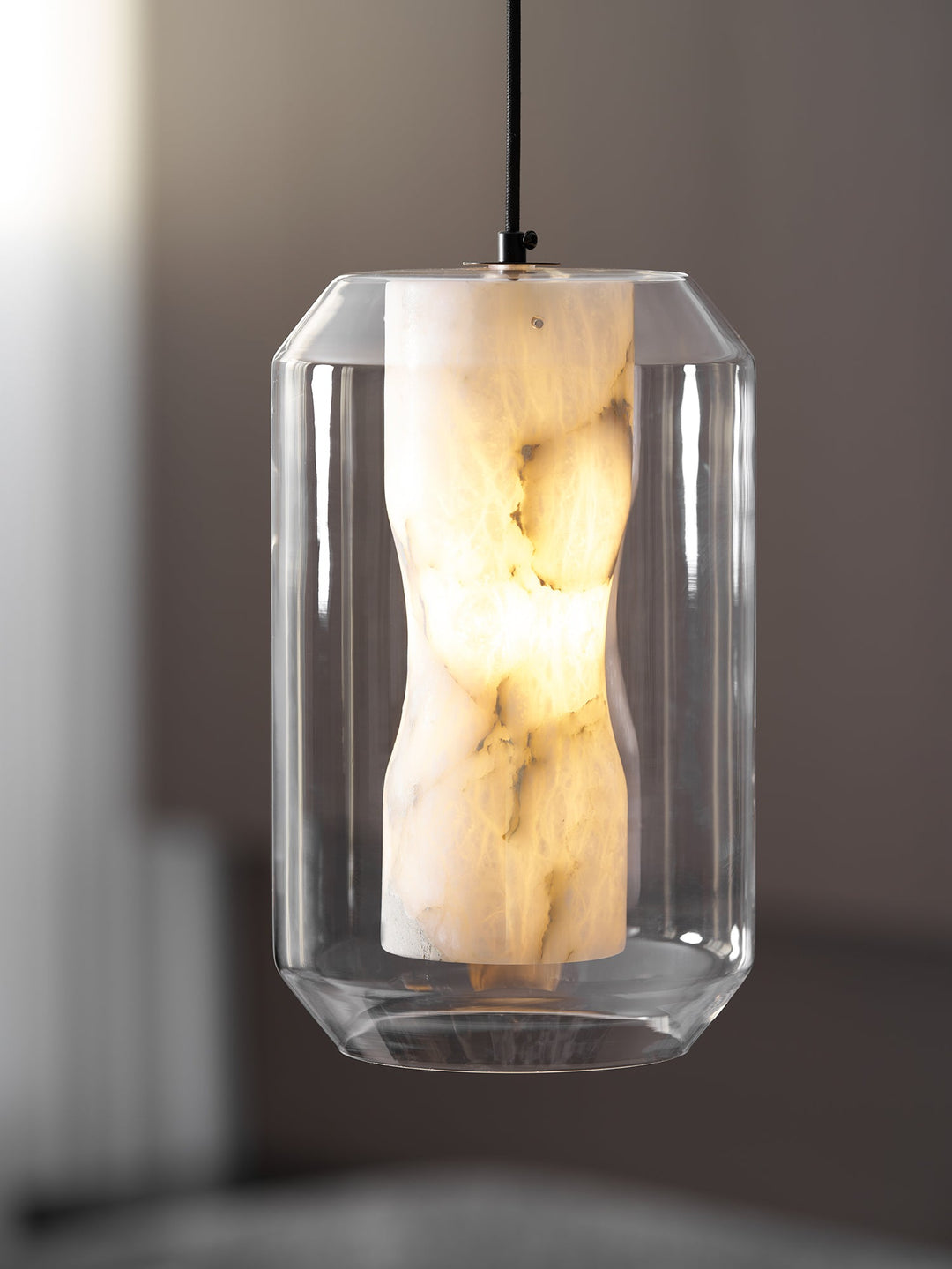 Alabaster Glas Cylinder Pendellampa