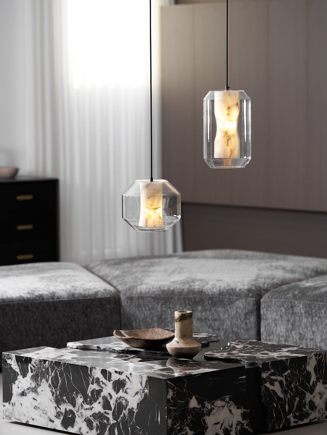 Alabaster Glas Cylinder Pendellampa