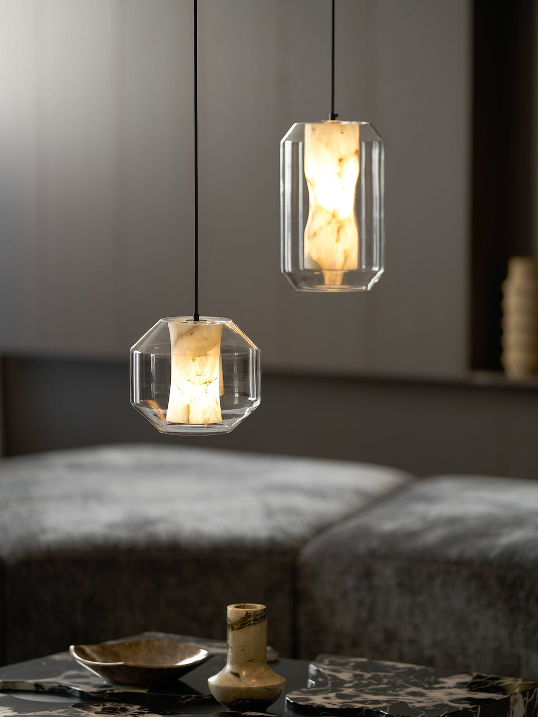 Alabaster Glas Cylinder Pendellampa