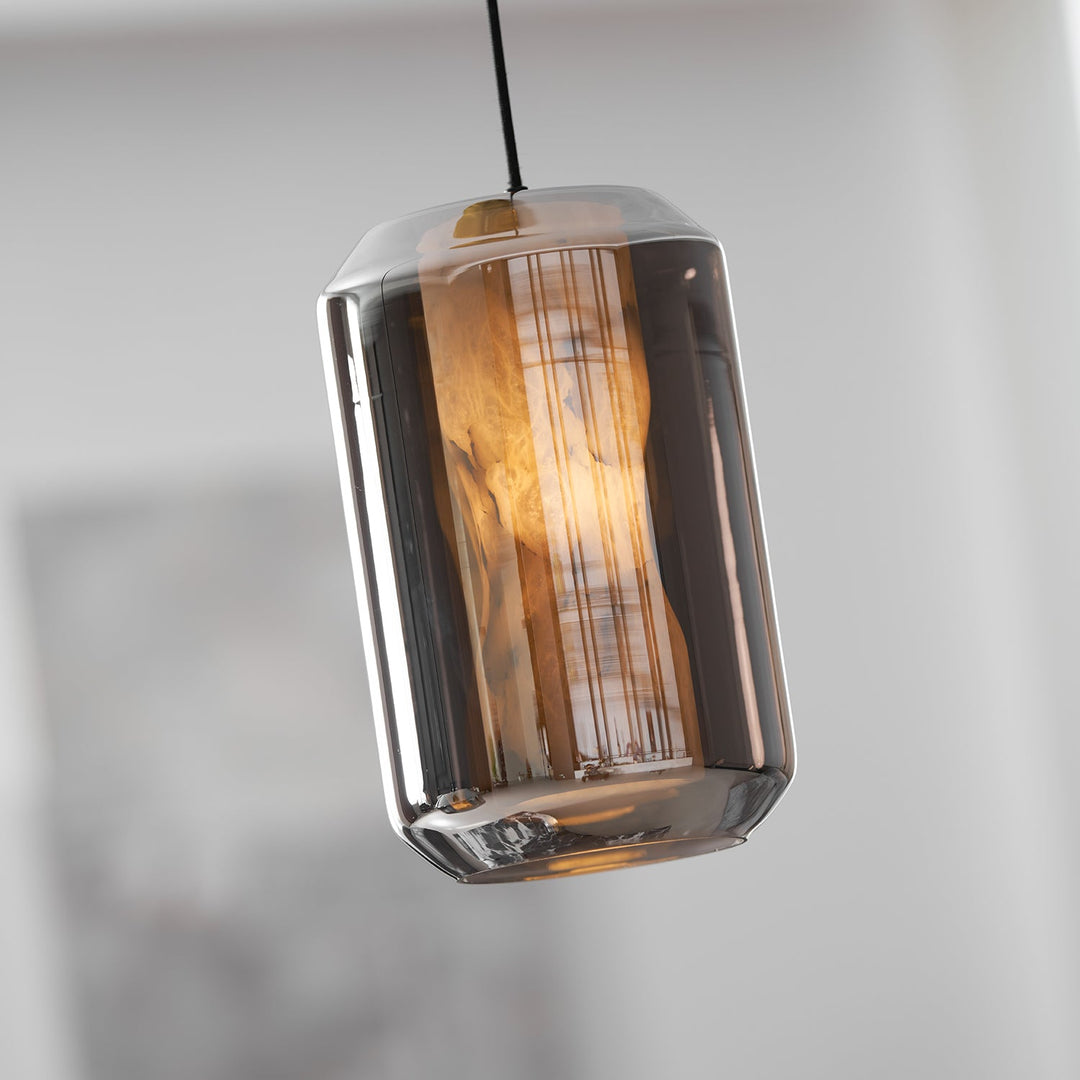 Alabaster Glas Cylinder Pendellampa