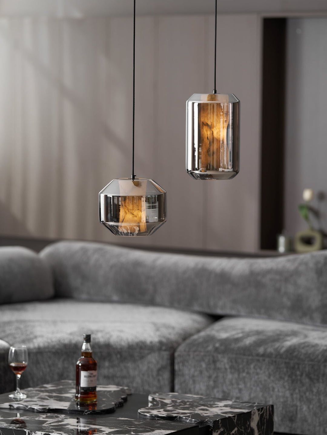 Alabaster Glas Cylinder Pendellampa