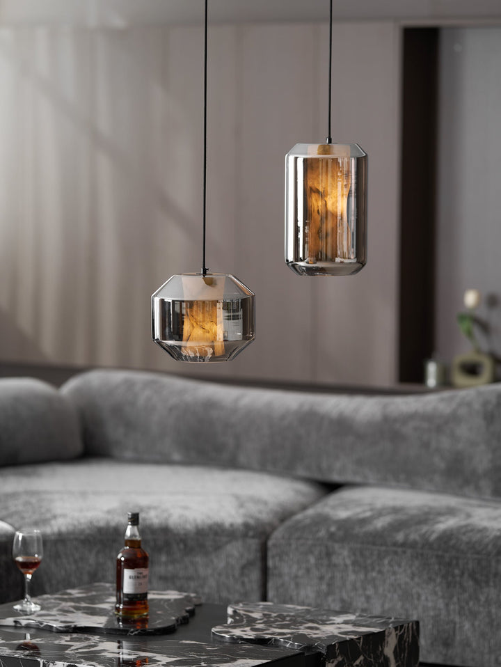 Alabaster Glas Cylinder Pendellampa