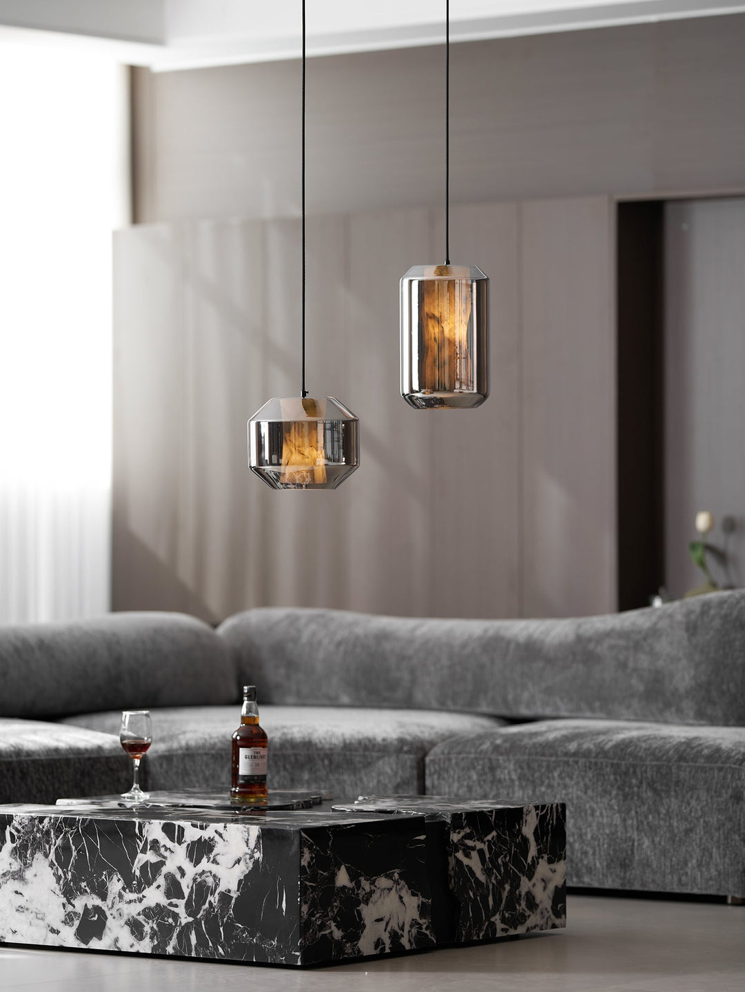 Alabaster Glas Cylinder Pendellampa