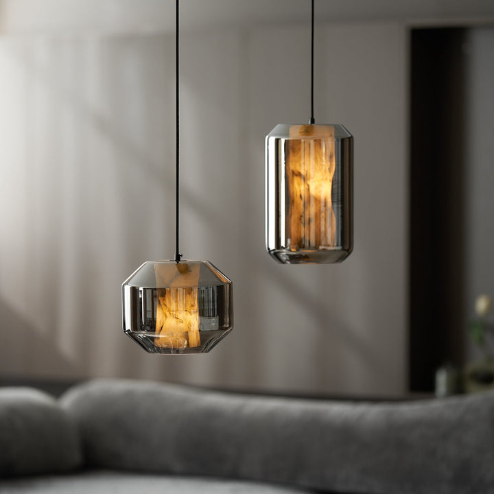 Alabaster Glas Cylinder Pendellampa