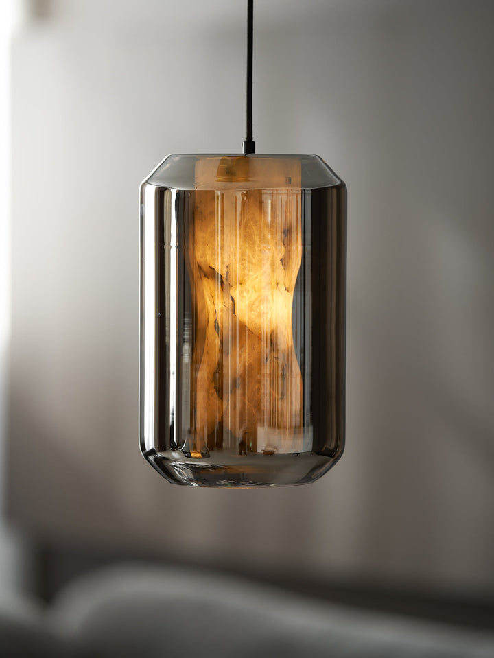 Alabaster Glas Cylinder Pendellampa