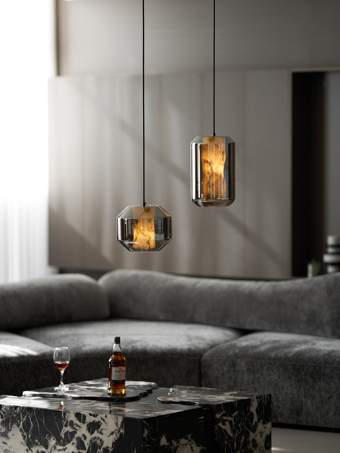 Alabaster Glas Cylinder Pendellampa