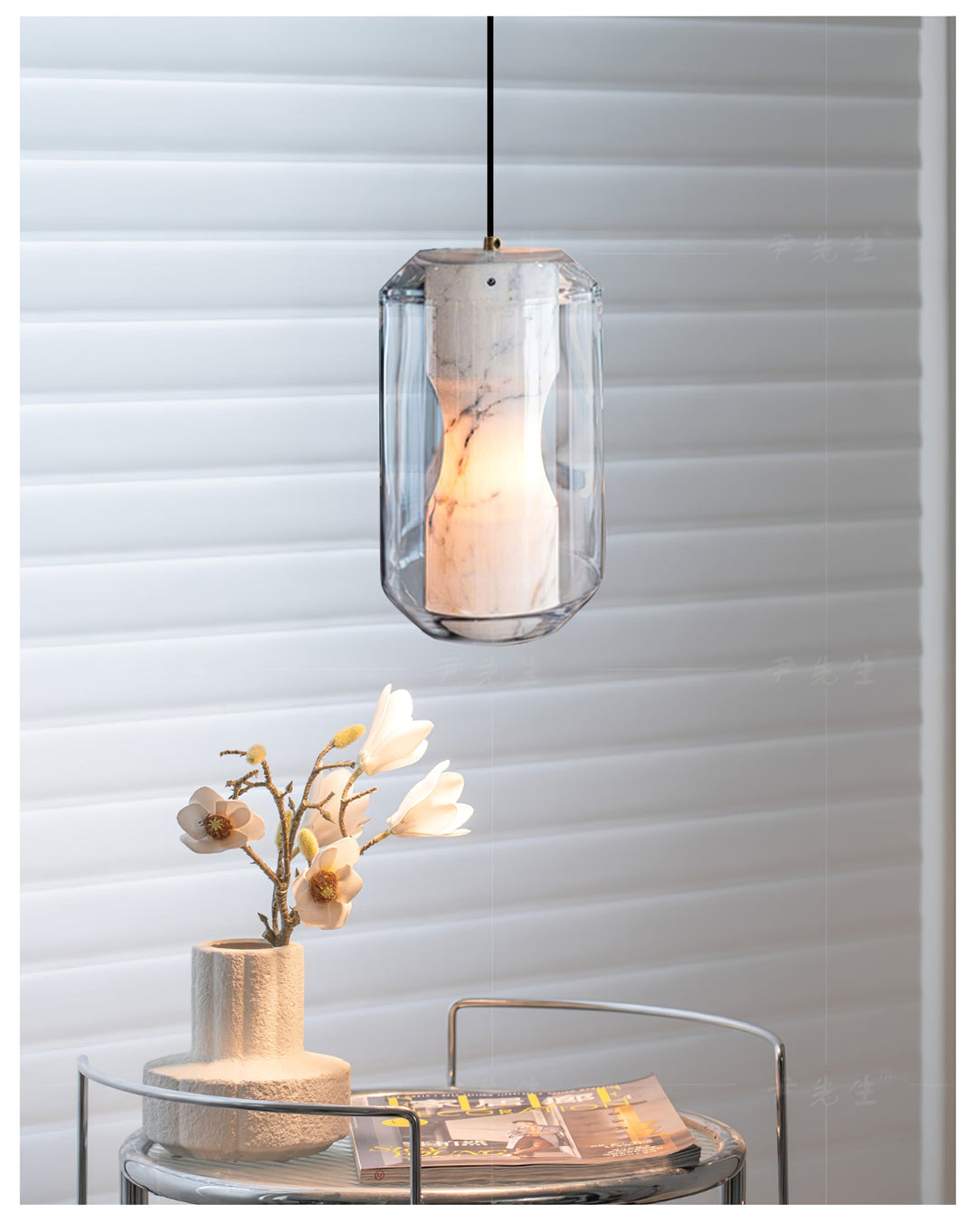 Alabaster Glas Cylinder Pendellampa