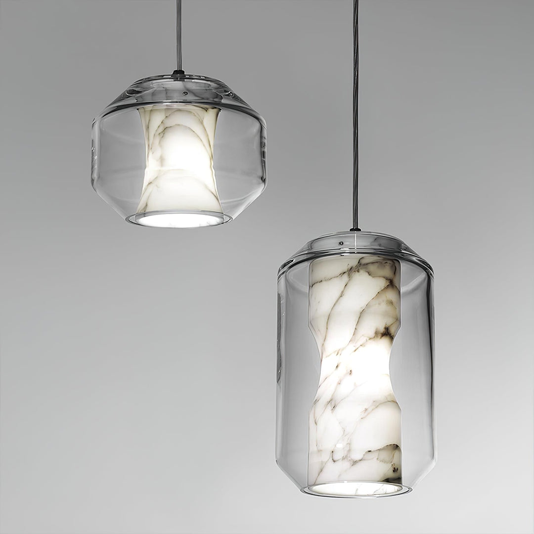 Alabaster Glas Cylinder Pendellampa