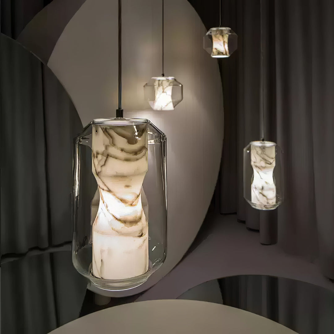 Alabaster Glas Cylinder Pendellampa