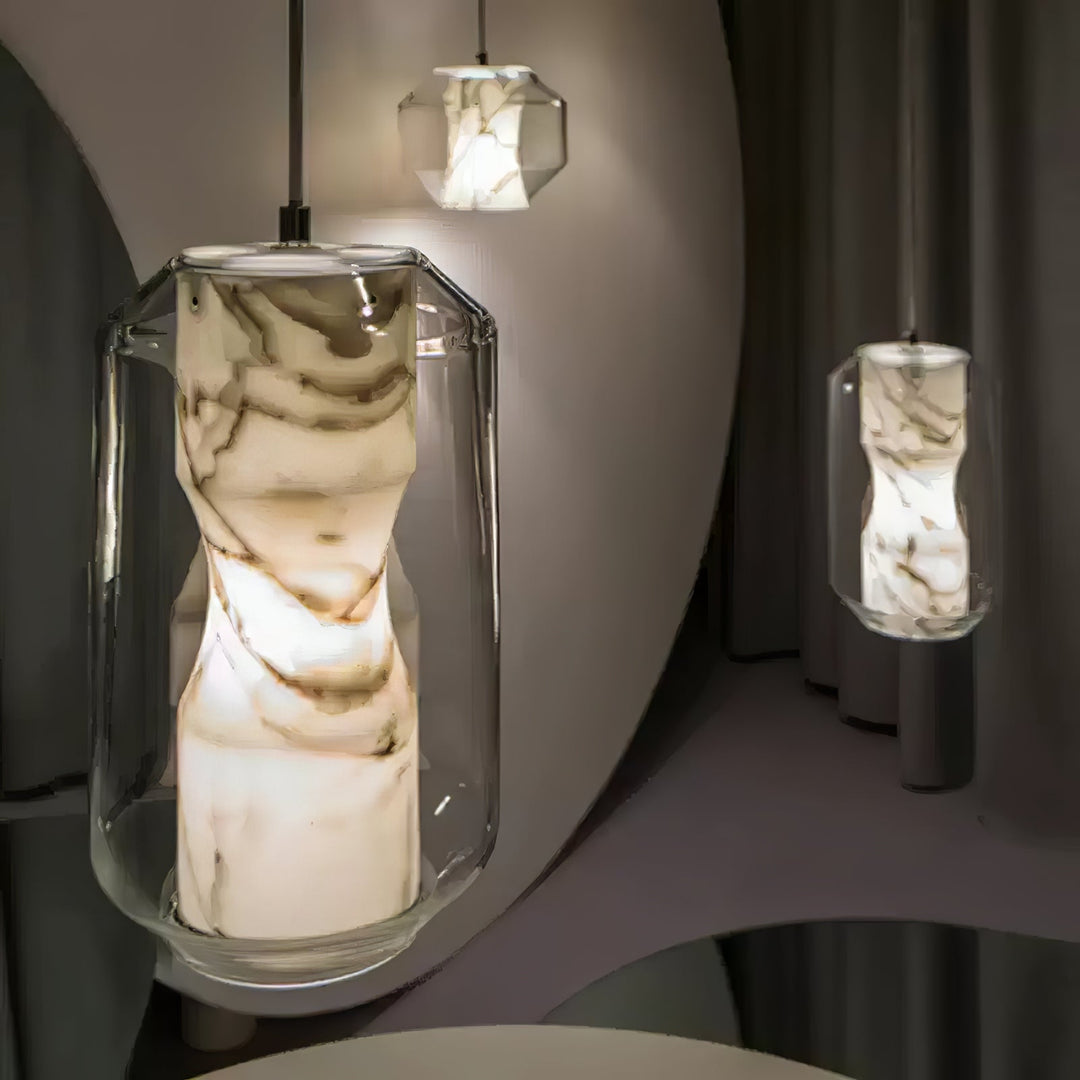 Alabaster Glas Cylinder Pendellampa