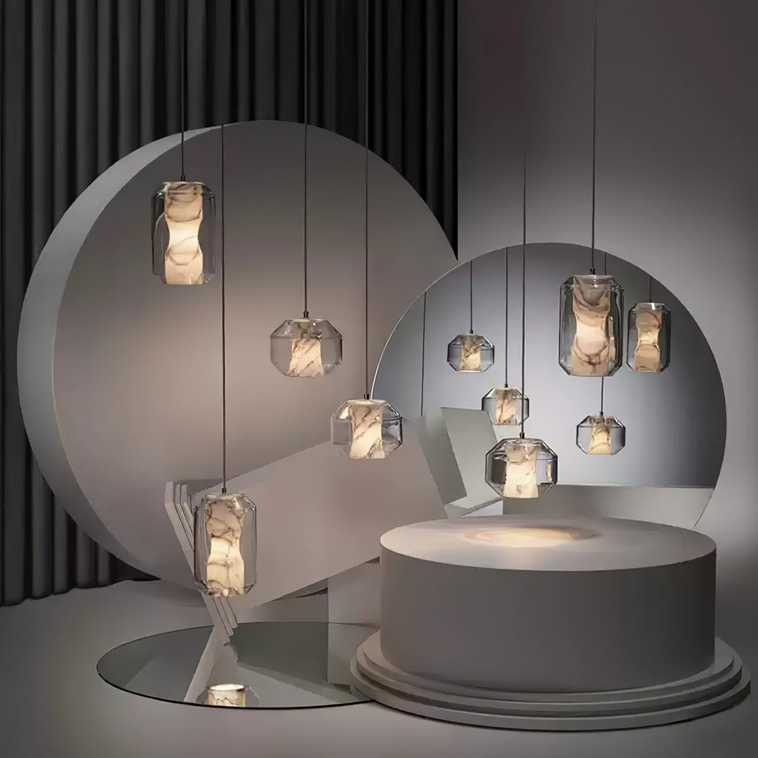 Alabaster Glas Cylinder Pendellampa