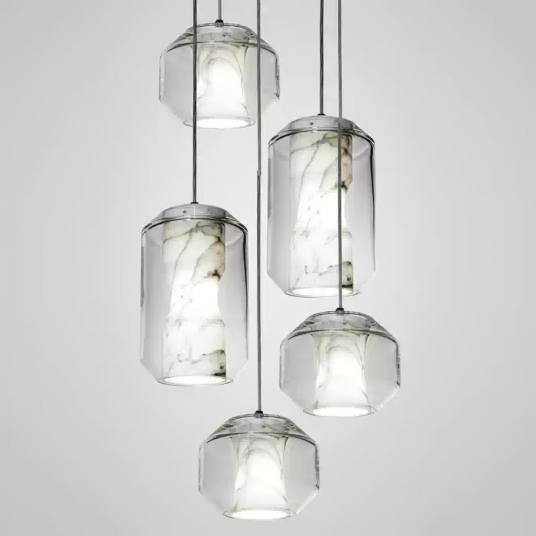 Alabaster Glas Cylinder Pendellampa