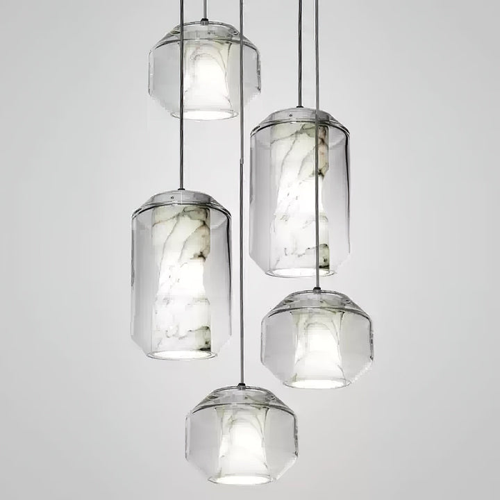 Alabaster Glas Cylinder Pendellampa