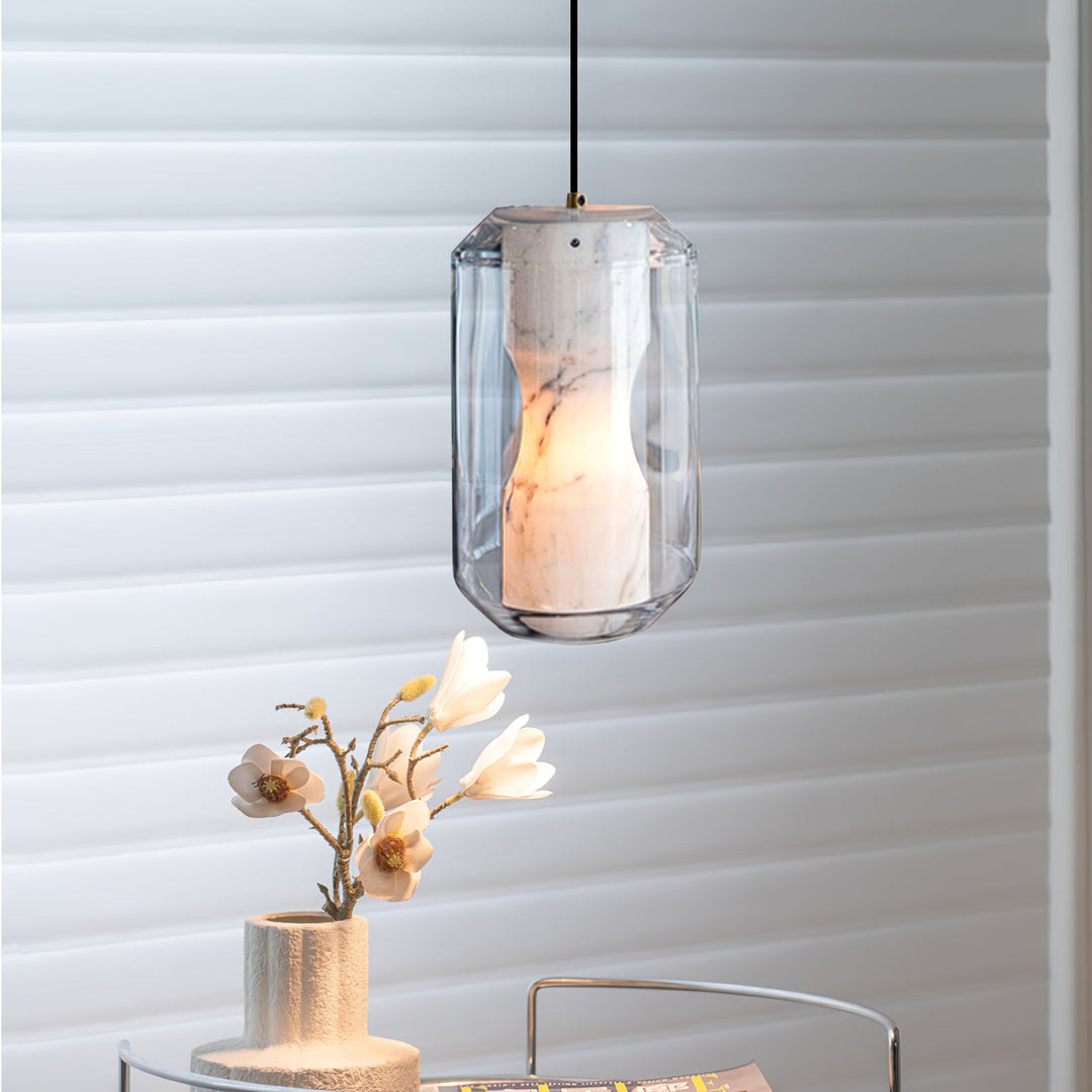 Alabaster Glas Cylinder Pendellampa