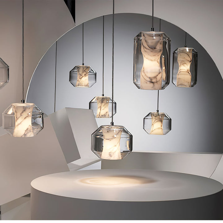Alabaster Glas Cylinder Pendellampa