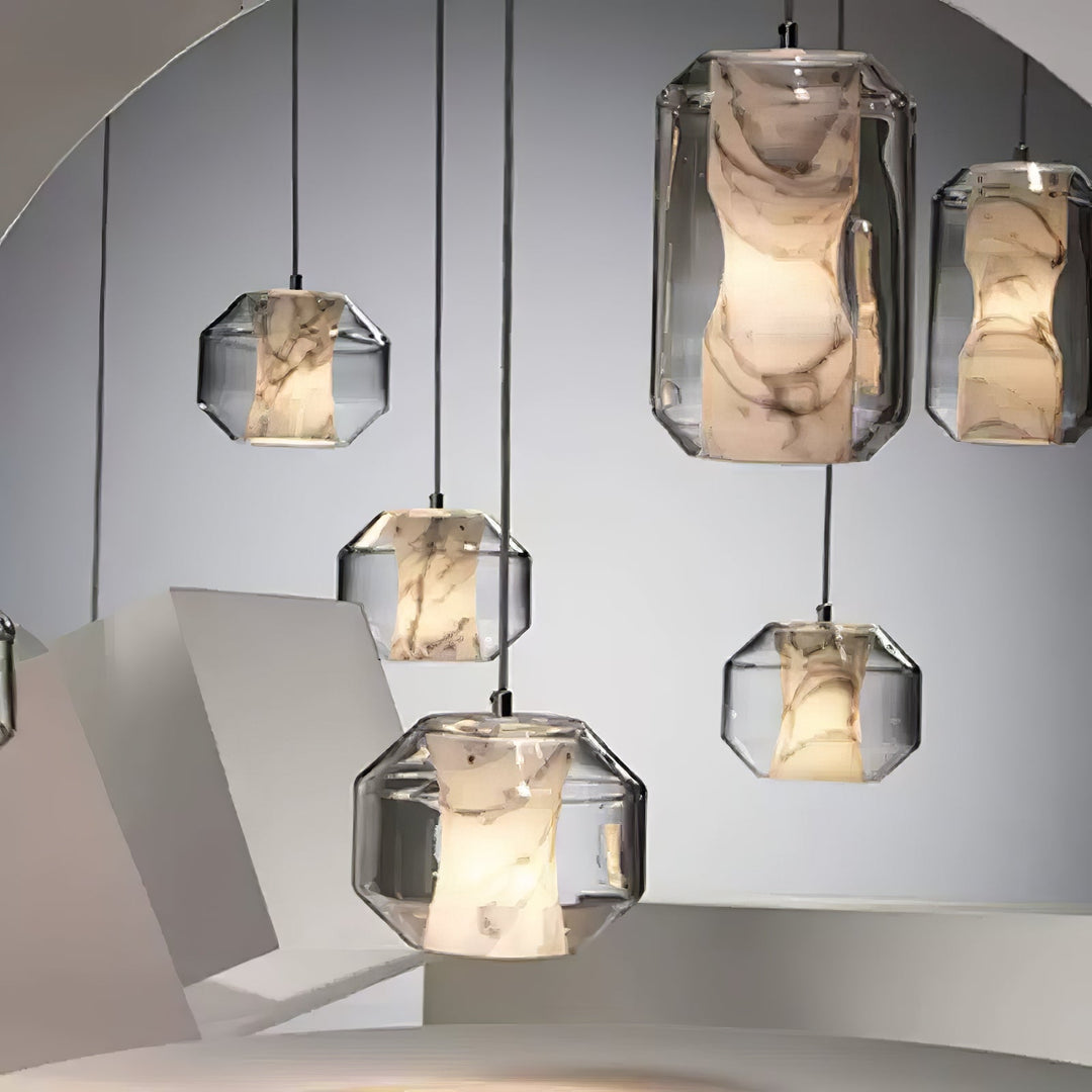 Alabaster Glas Cylinder Pendellampa