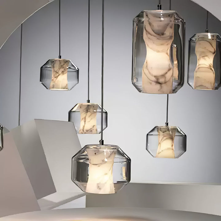 Alabaster Glas Cylinder Pendellampa