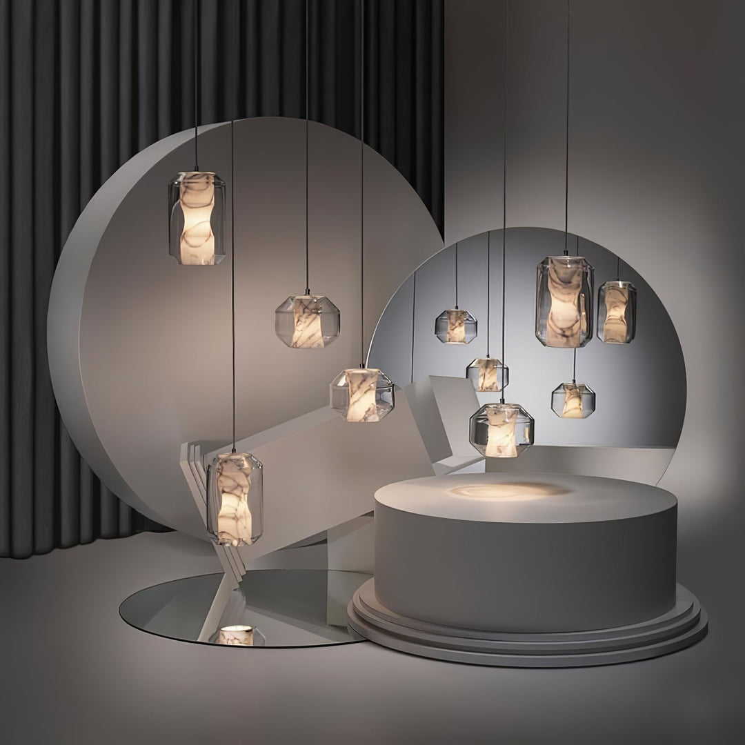 Alabaster Glas Cylinder Pendellampa