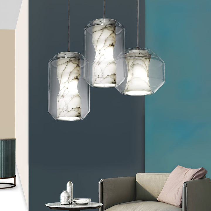 Alabaster Glas Cylinder Pendellampa