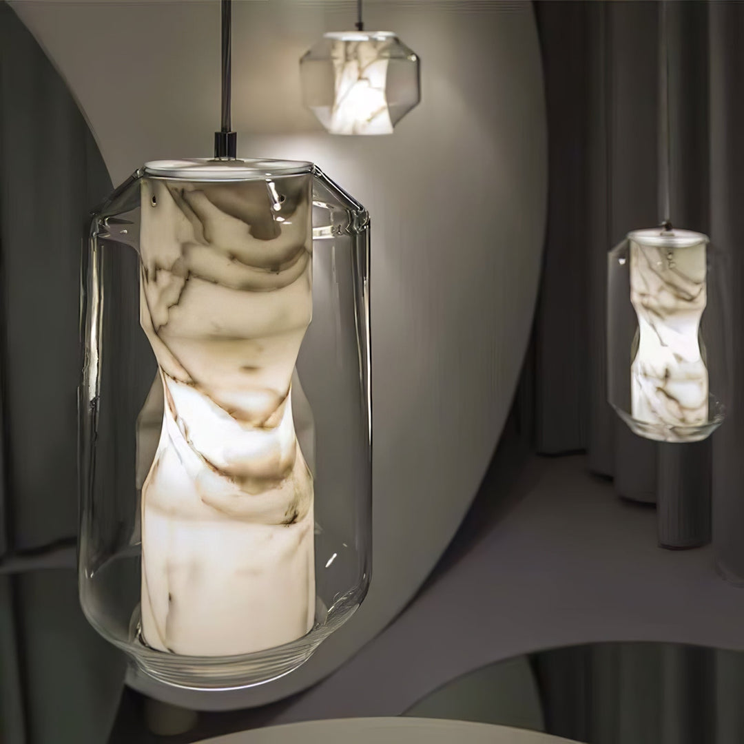 Alabaster Glas Cylinder Pendellampa