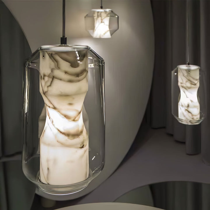 Alabaster Glas Cylinder Pendellampa