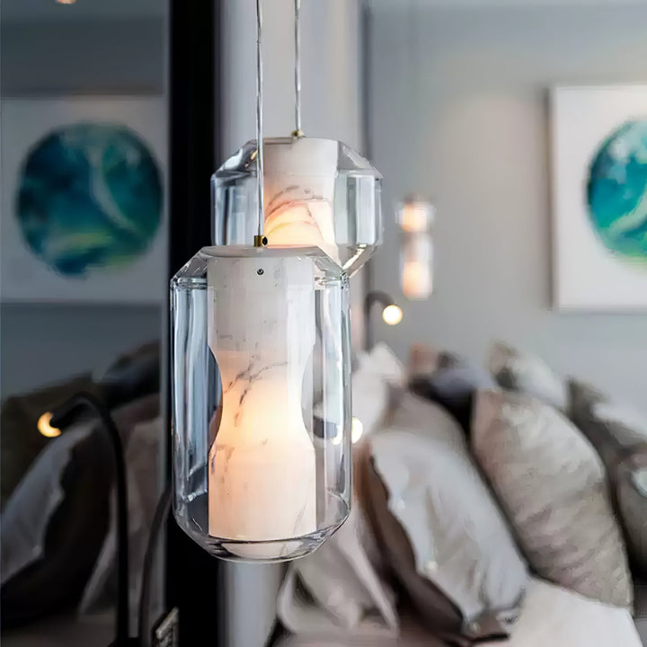 Alabaster Glas Cylinder Pendellampa