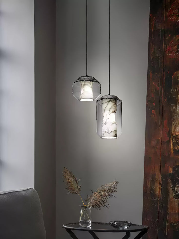 Alabaster Glas Cylinder Pendellampa