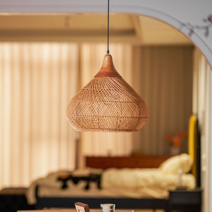 Flätad Rattan Pendellampa