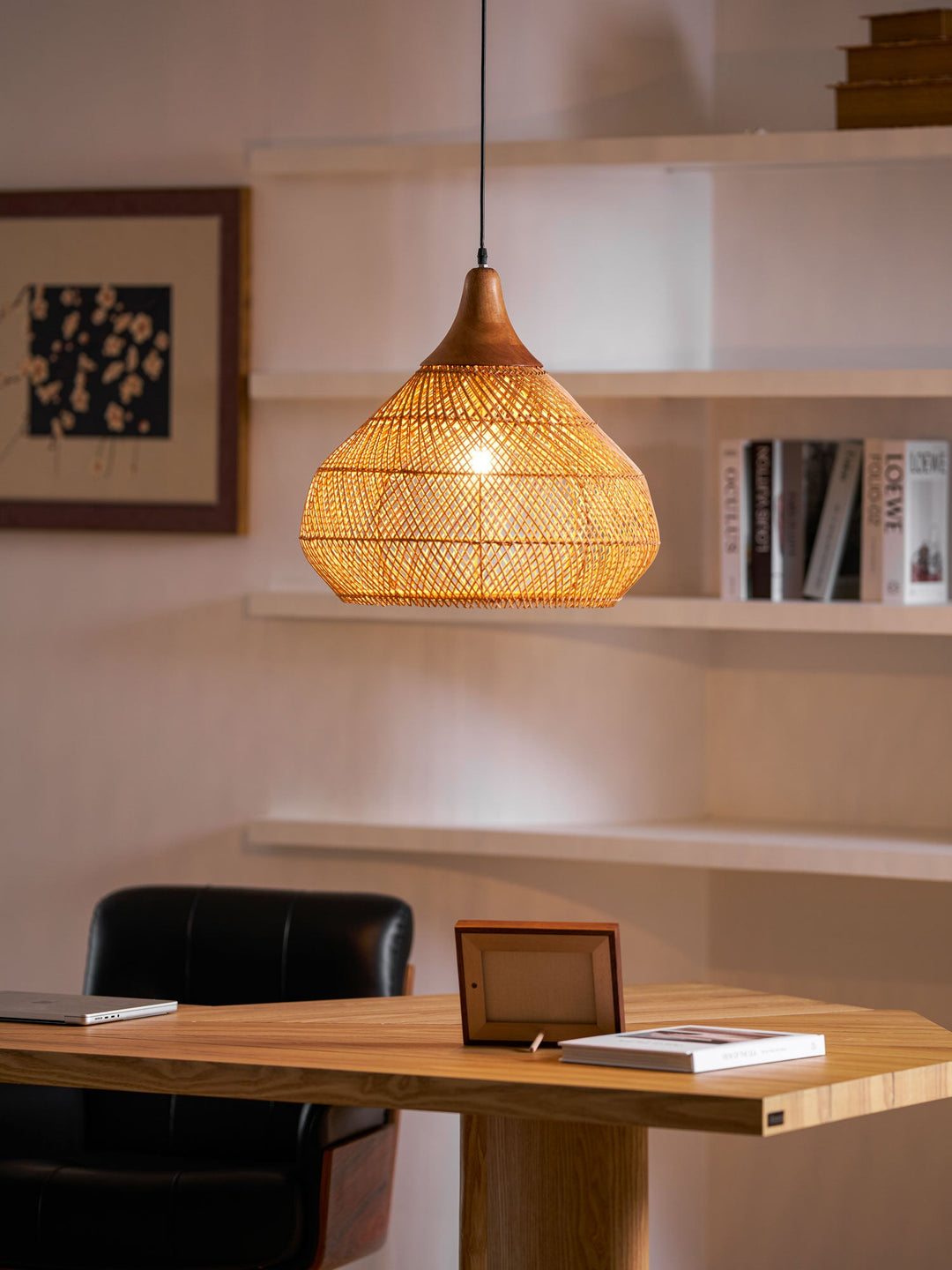 Flätad Rattan Pendellampa