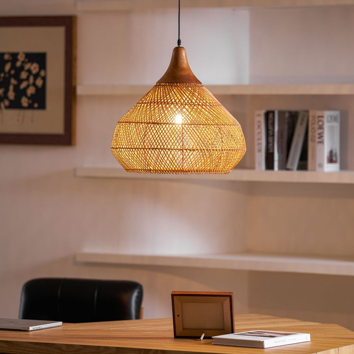 Flätad Rattan Pendellampa