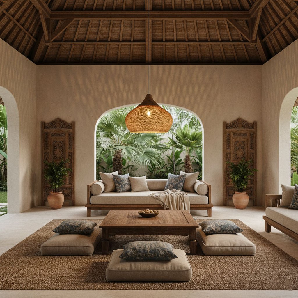 Flätad Rattan Pendellampa