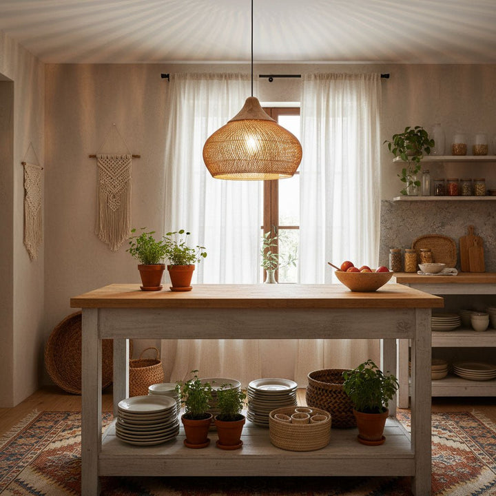 Flätad Rattan Pendellampa