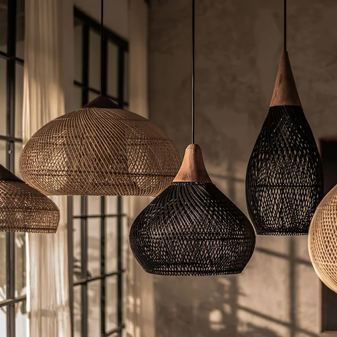 Flätad Rattan Pendellampa
