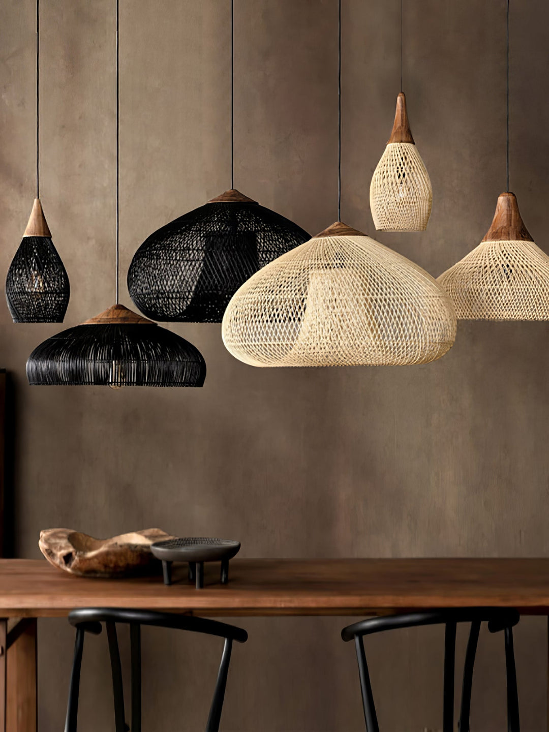 Flätad Rattan Pendellampa