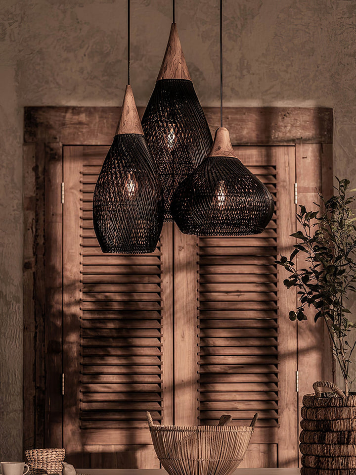 Flätad Rattan Swag Pendellampa
