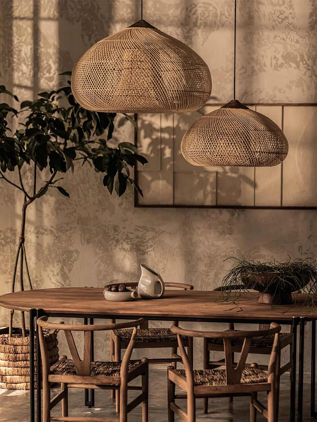 Flätad Rattan Pendellampa